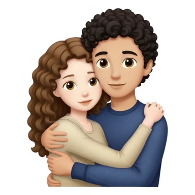 girl with long light brown hair and pale skin hugging a boy with short black curly hair and tanned skin sticker