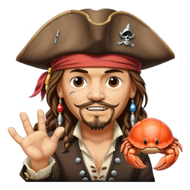 jack sparrow from the film pirates of the caribbean, shooo-ing the stone-crab.
- jack is sideways, mimicing to the left
 sticker