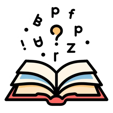 Literacy app icon with open book and alphabet letters floating above it sticker
