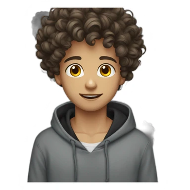 young guy curly hair blue eyes black hoodie sticker