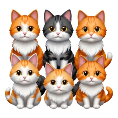6 cats with different coloured coats sticker