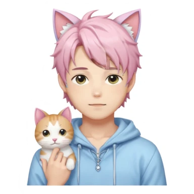 Shiny Blushing Cute Kawaii Handsome Shota Anime Man with Cat Ears Trending Style Cottagecore Pastelcore  sticker