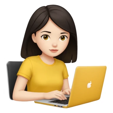 girl on a laptop, dark hair white skin and yellow shirt sticker