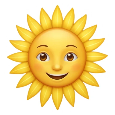 bright sun with rays, cheerful face, daylight emoji, classic emoji style, no text sticker
