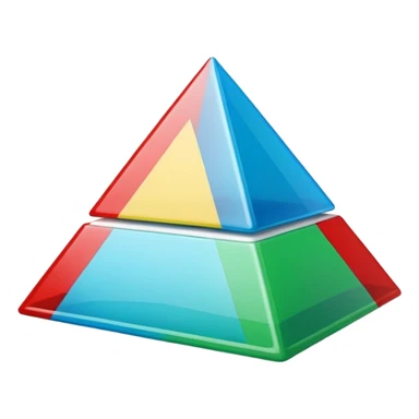 “Cute 3D cartoon emoji sticker of a pyramid made from glossy plastic glasses (blue, green, red). Soft lighting, smooth shadows, playful look, glossy plastic texture, white sticker outline, transparent background, high resolution.” sticker