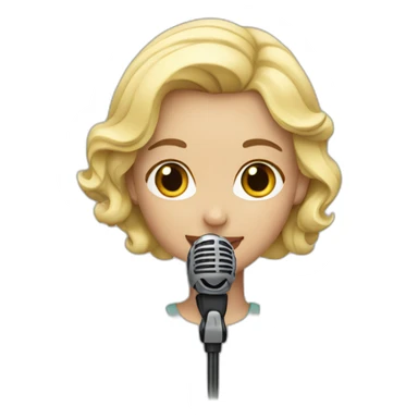 blonde girl with big podcast microphone sticker