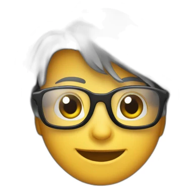 um rapaz branco, de óculos quadrado e de cabelo preto liso sorrindo sticker