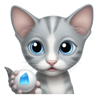 blue eyes grey kitten hunting mouse sticker