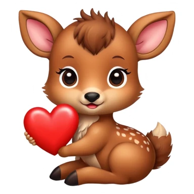 Cute baby deer holding a heart sticker