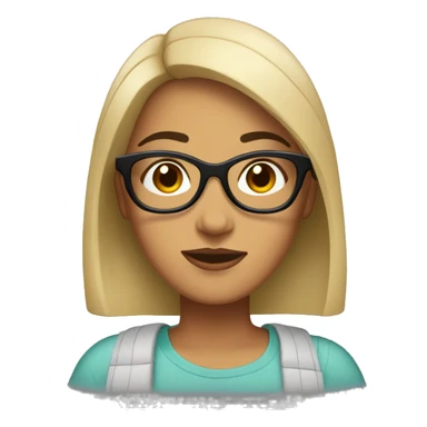 Hispanic woman with short straight black hair to her shoulders and glasses sticker