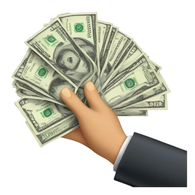 Emoji of a hand handing over 5 pieces of $100 bills fanned out sticker