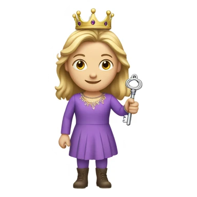 Caucasian Heidi wearing purple holding a key and wearing a crown sticker