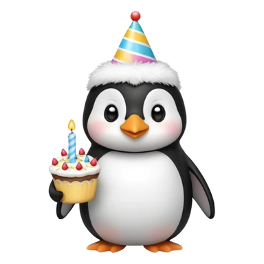 cute penguin with birthday hat hold a birthday cake in both arms sticker