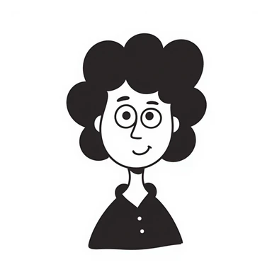 Black doodle emoji of Marguerite Yourcenar, notion style hand drawn doodle sticker