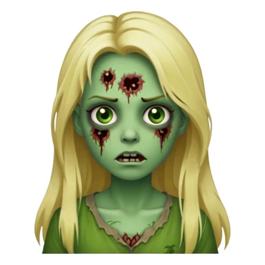 girl zombie with blonde long hair green skin and with no angry face sticker