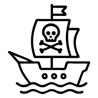 pirate ship, outlined icon style, clean black lines, no fill, minimalistic, modern look sticker