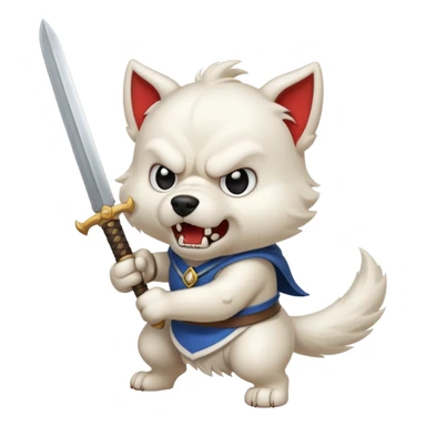 White angry dog fighting with a sword sticker