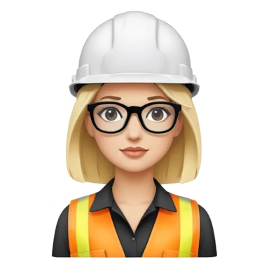 Blonde woman with black glasses with construction helmet sticker