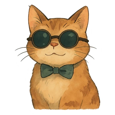 cat wearing sunglasses, whimsical and charming, ghibli style sticker