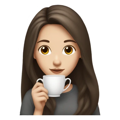 white girl with dark brown long hair holding a tea sticker