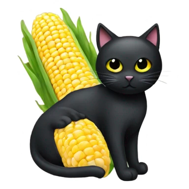 Fully black cat with yellow/green eyes sitting next to elote on the cob sticker