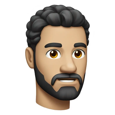 A man with white skin, black hair, eyes, long and sharp eyebrows, angled jaw and muscular, classic hairstyle and beard sticker