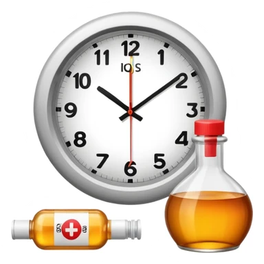 wall clock with pills around it and a syrup bottle sticker