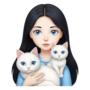 black hair girl with long hair white cat with blue eye sticker