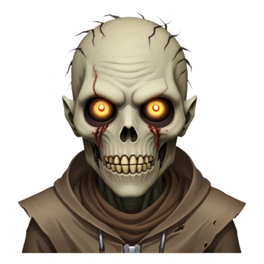 Cinematic Realistic WoW undead civilian Portrait, head tilted epicly and inquisitively, showcasing grim resilience and defiant strength. His withered, pallid skin and intense, glowing eyes contrast starkly with his worn, earth-toned clothes, rendered in meticulous detail. With dynamic, high-contrast lighting and high shine, this portrait exudes an epic aura, capturing the relentless will of a battle-hardened undead civilian. sticker