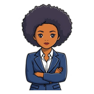 Elegant African career woman with natural curly afro hair, corporate outfit, professional demeanor sticker
