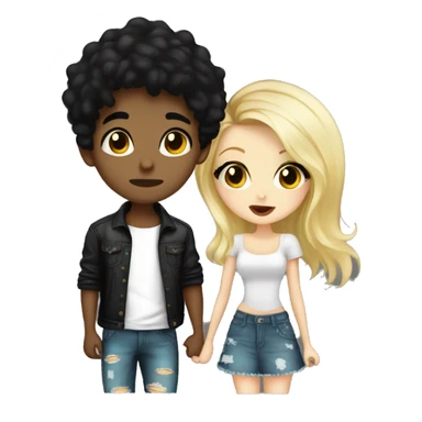 Fashion boy with black hair tatto on face kiss blonde cute girl sticker