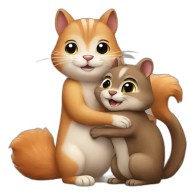 cat and squirrel hug sticker