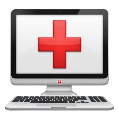 computer with a red medical cross on the screen, representing medical informatics sticker