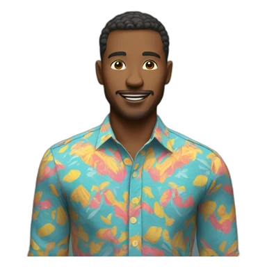 Man in Fitted button-up shirt with bright pattern sticker