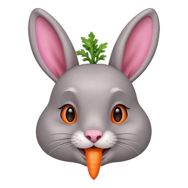 Head of a grey rabbit, grinning, holding a carrot close to face
 sticker
