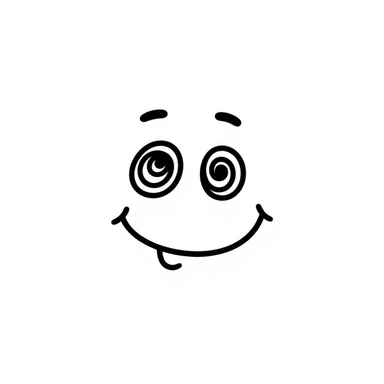 Hand-drawn cute derpy face with wobbly smile and swirly eyes sticker