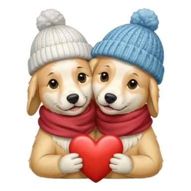 2 English cream golden retrievers cuddling with winter hats and heart in between them. Make them pale dogs  sticker
