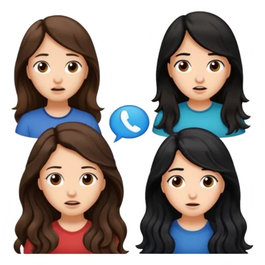 

 
Two girls are talking; one girl who have a ling wayv brown hair looks confused with question , while the other girl with long black hair explains something.  sticker
