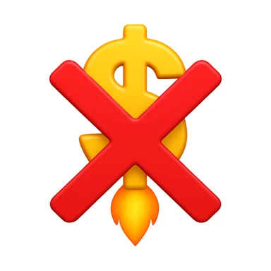 Replace the bill in the image with a money sign emoji, keep the large X cross in front, and keep the flame at the bottom as if the money sign is about to launch. The style should be emoji style. sticker