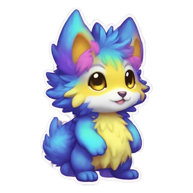 Anthro Fluffy Cool Cute Magical Elemental Shiny Colorful Neon Vibrant Colors Sparkle Kemono-style Chibi Fantasy-Animal-Fakémon-Pokémon-Hybrid Fur Sona Aesthetic Full Body sticker