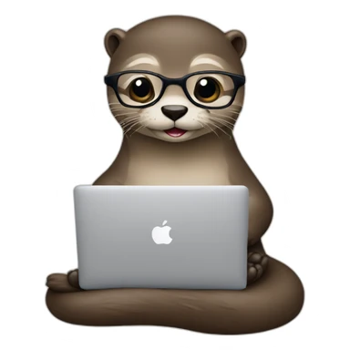 female otter with glasses use a macbook while seated against a pillow sticker