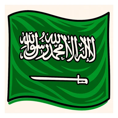 vibrant toon style bold green Saudi Arabia flag with stylized white script and sword sticker