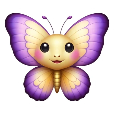 Cinematic Cute Butterfly Portrait Emoji, Head tilted playfully and inquisitively, featuring a charming, petite form with intricately detailed, softly tinted wings and round, sparkling eyes full of gentle wonder, Simplified yet irresistibly adorable features, highly detailed, glowing with a warm, inviting pastel glow, high shine, affectionate and lively, stylized with a touch of whimsical garden charm, soft glowing outline, capturing the essence of a mischievous butterfly that seems as if it could dance out of the screen into your arms! sticker