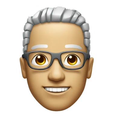 Cyborg head with fair skin, flat top haircut, rectangular glasses, circuits and smiling  sticker