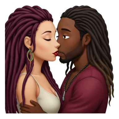 Dark Wine colored hair Latina long hair, kissing black guy with dreads sticker