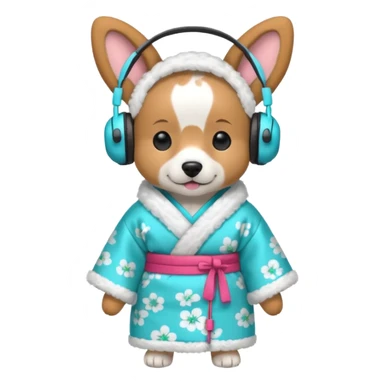 dog, kimono dress with headphone, cyan sticker