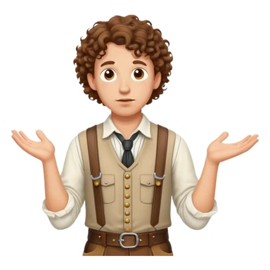German person with brown curly hair in typical Bavarian clothing (lederhosen) shrugging and looking lost sticker