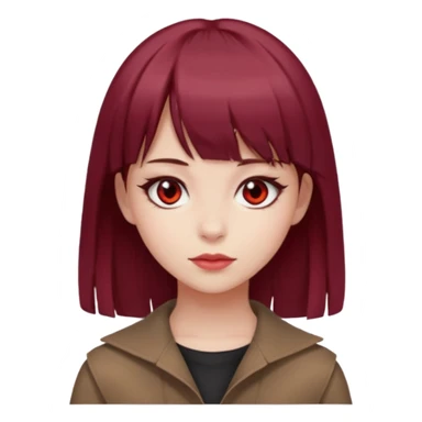beautiful girl with maroon medium hair, straight bangs and red bando, red eyes and brown clothes sticker