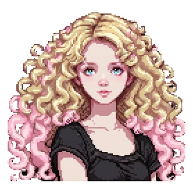 pale girl with curly medium-length blonde hair and baby pink swirls sticker