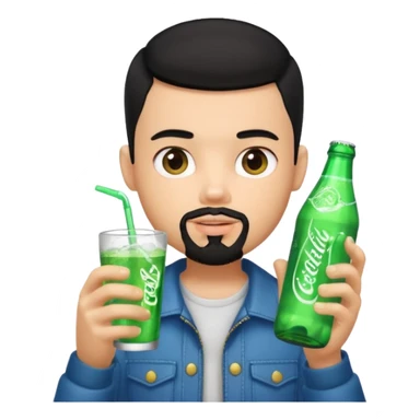 generate a pretty bratz boy with a buzz cut black hair, drinking sprite, bearded,  sticker